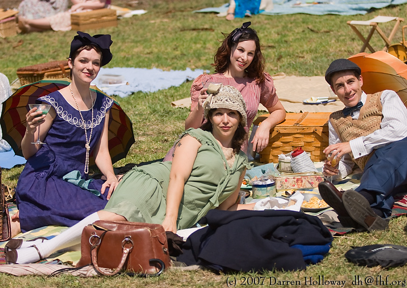 Person dressed in vintage 1930 attire at the Art Deco Society of California Gatsby Afternoon Picnic