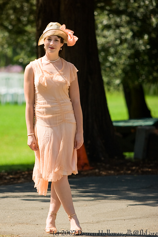 Person dressed in vintage 1930 attire at the Art Deco Society of California Gatsby Afternoon Picnic