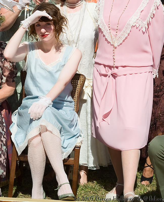 Person dressed in vintage 1930 attire at the Art Deco Society of California Gatsby Afternoon Picnic