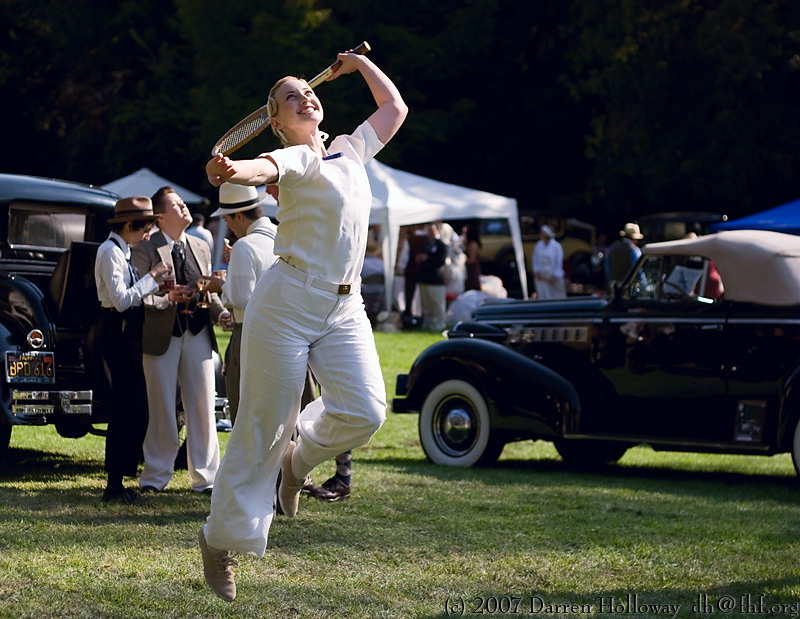 Person dressed in vintage 1930 attire at the Art Deco Society of California Gatsby Afternoon Picnic