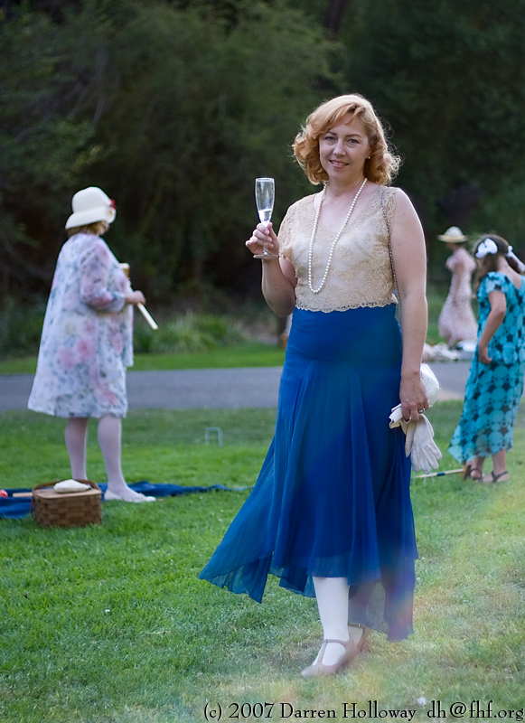 Person dressed in vintage 1930 attire at the Art Deco Society of California Gatsby Afternoon Picnic